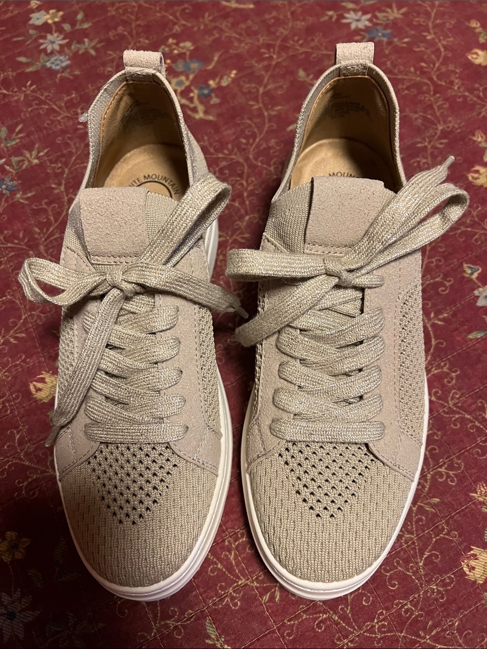 White Mountain Knit Lace-Up Sneakers in Taupe